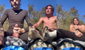 Public jerking solo cock gooning in nature