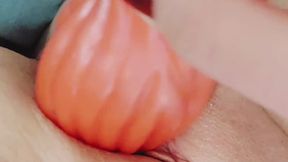 Close-Up, Curvy MILF Fucking Her Plump, Juicy Pussy With HUGE Wolf Dildo