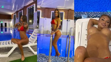 Big Tits Bounce In Red Bikini Pool Solo