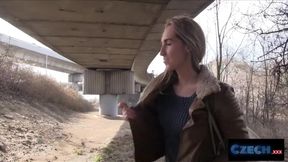 Czech cunt takes cash for hardcore cheating doggy in public