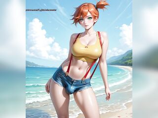Misty Pokemon Shemale hentai Sexy Manga showing off her large melons and shlong