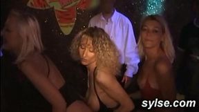 Group fuck at the club, restaurant orgy with newbie girlfriends