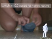 Giantess tortures tiny man