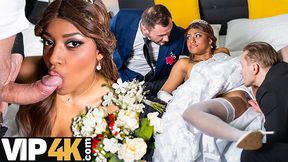 Gina & Vicky take turns riding Dwayne Wolf in hot missionary action