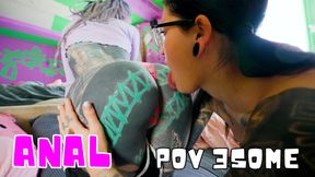 POV Gothic Beautys Tattooed with Glasses on ANAL!