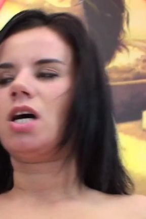 Dark haired babe with hairy pussy fucked