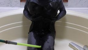 WWM - Black Corset and Zentai Inflation