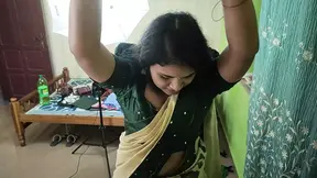 Kerala half saree BDSM hand tied on ceiling and blindfolded boobs suck of Vaishnavy by Sharun Raj, Hands tied and blindfolded