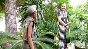 Skinny African ebony babe gets anal fucked and squirts