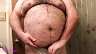 Chubby Bear Rubs Small Cock and Plays with Hairy Belly and Tits