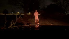 Risky naked walk barefoot and naked jerking and twerking with no where to hide if a car passes