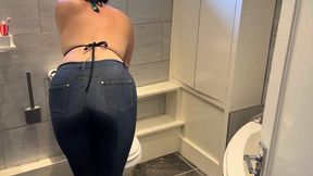 Pee Dance Desperation in Jeans