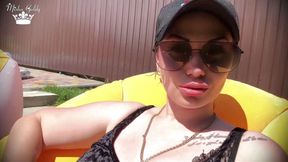 Hookah smoking outdoor & big lips tease