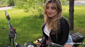 Biker Babe Plays With Her Pussy In Public