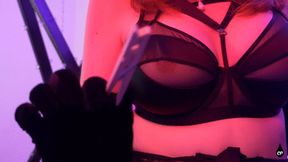 Whipping pegs from her breasts