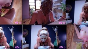 Blowjob And Getting Fucked While Dipping Face In Chocolate Spread_4K