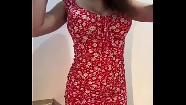 Stepmom with big natural tits wanks in a stunning dress