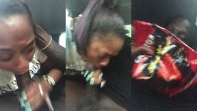 ebony slut gives public blowjob in car