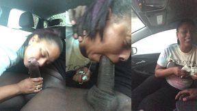 ebony slut gives public blowjob in car