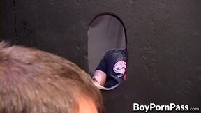 Horny dudes jerking off their dicks in a glory hole session