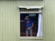 Daring masturbation by the window with cumshot