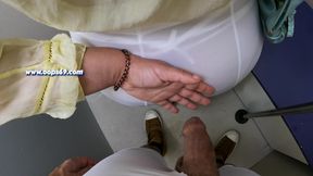 Stranger Horny MILF Touch My Dick in Subway - Cock Rubbing Handjob in Train