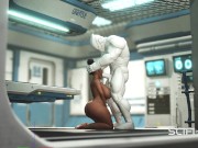 A sexy young busty ebony has hard anal sex with sex robot in the medbay