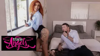 Insatiable Redhead Trans Rubi Maxim Lifts Skirt Teasing Pierce Paris for Anal Fuck