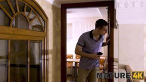 Stepson Pleasures Mature Beauty's Bush in Intense Role Play Scene