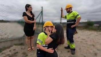 Construction worker fucks curious girl and cums inside