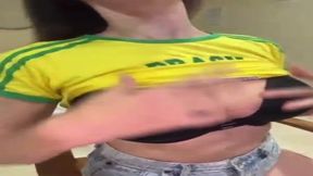 Teen stepsis flaunts gigantic natural tits during webcam masturbation session