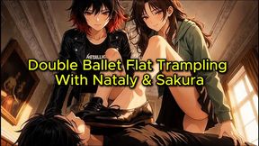 Double Ballet Flat Trampling With Nataly & Sakura | Femdom Trampling Animation