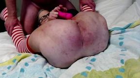 POV Mature Wife with Shaved Cunt and Stockings Toys Wet Pussy to Squirting Orgasm