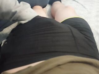 My superlatively good ally massages my moist penis throughout my shorts