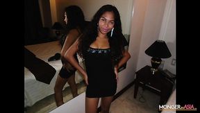 Just real black haired Asian cowgirl Putri fucking doggy in the hotel