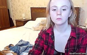 Blonde teen in see through bra on cam