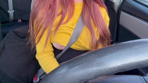 Italian Big Tits MILF Flashing Her Juicy Boobs While Driving Around Horny Af