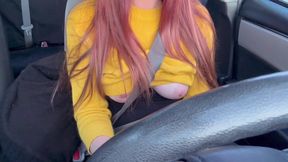 Italian Big Tits MILF Flashing Her Juicy Boobs While Driving Around Horny Af