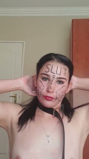 Dirty talking slut degrading herself, body writing   Clip 1