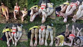 Anett, Kira and Stacy sunbathing barefoot in a public park (Full with 50% discount)