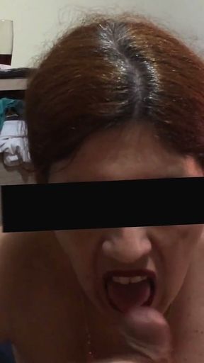 Redhead Wife Jerks off and Receives Cum Cum in Mouth