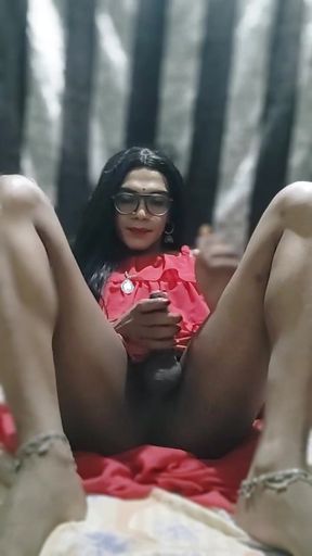 Indian sissy Cumming in pink sleeveless dress   Clip 1