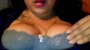 Plump and sexy brunette latina girl on webcam flashing boobs