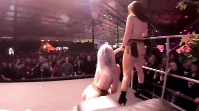 Live lesbian cowgirl show gets loud and sloppy with big tits and toys