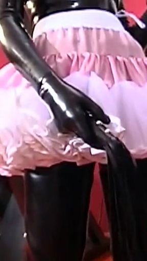 Latex MILF Teases Her Hooded Bound Submissive
