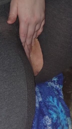 Big booty beauty's fat wet pussy lips get teased through ripped yoga pants
