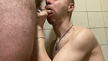 Step Daddy uses young mouth for hairy cock and cum