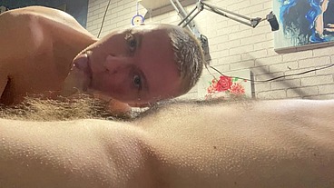 Step Daddy uses young mouth for hairy cock and cum