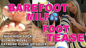 "Tyler Girl - Naked Blonde MILF Extreme Feet Tease ? Thigh High Striped Socks, Slow Sock Removal, Toe Wiggling, Sole Worship & Close Up Foot Play - 6:50"