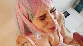 Cosplay cutie wAshes Hair with URINE!!! PiSs in her FACE, Hair & EYES then she squirts to Wash it cl